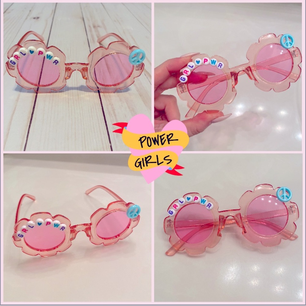 Girls pink see through flower shaped grl pwr sunglasses